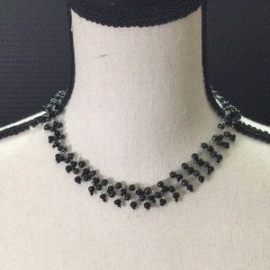 Two Tiered Silver and Black Bead Necklace with Adjustable Clasp